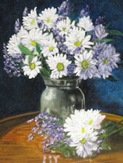 Painting of daisies in crock