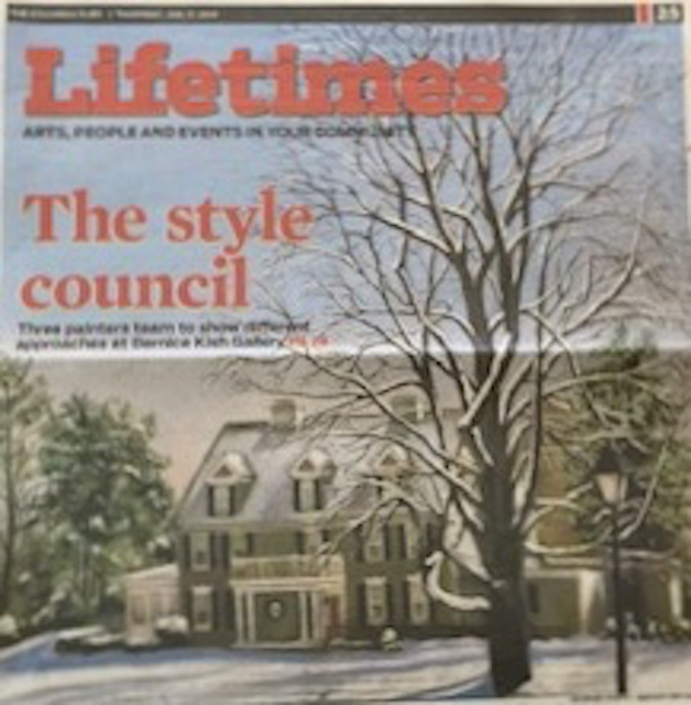 Newspaper clipping featuring painting of Kings Contrivance Restaurant in Winter